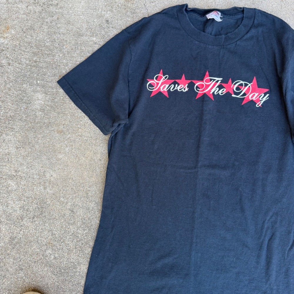 Saves The Day T Shirt Mens S Black Red Stars Graphic Emo Punk Rock Band Tee 00s - Picture 8 of 10